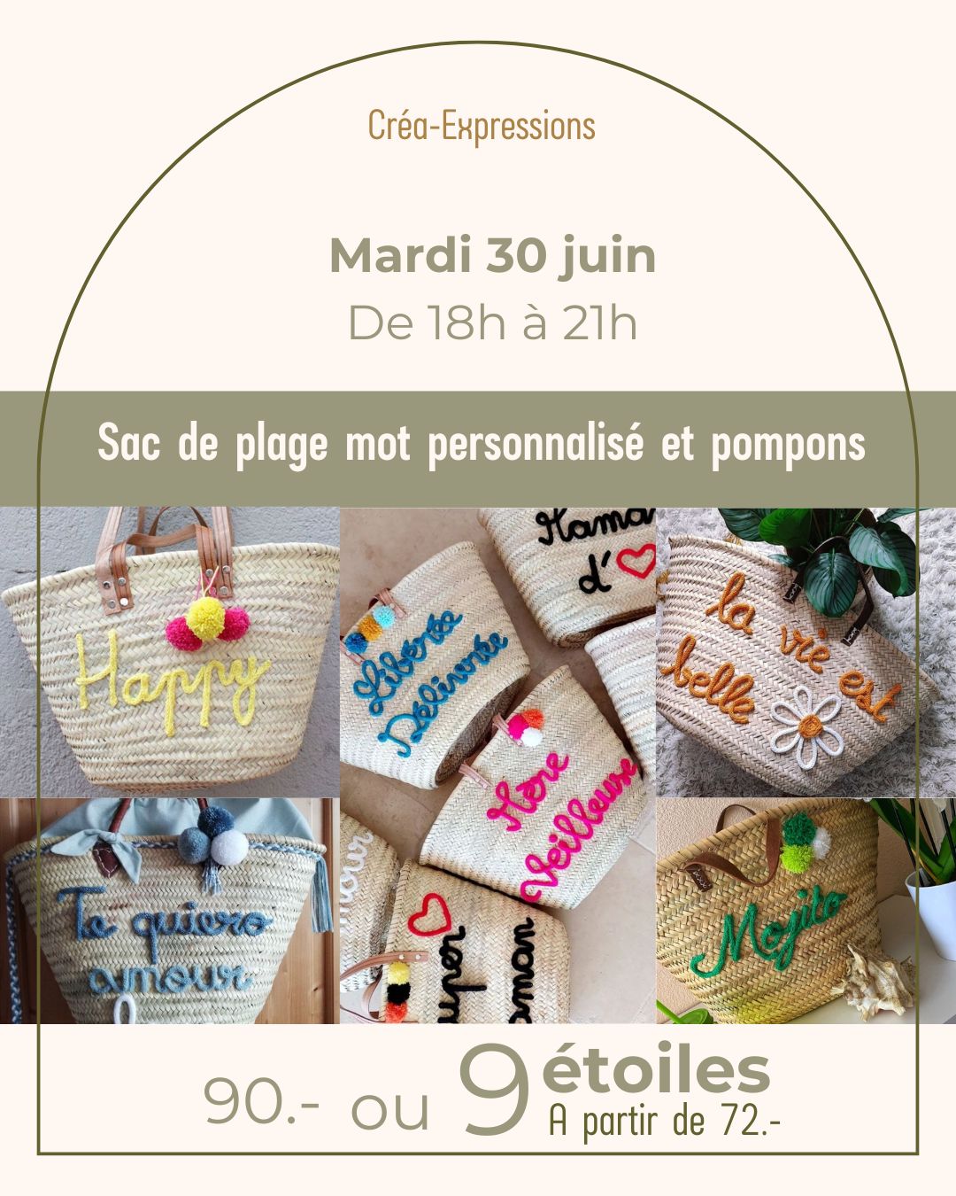 Sac de plage personnalisé - Mardi 30 juin De 18h à 20h30