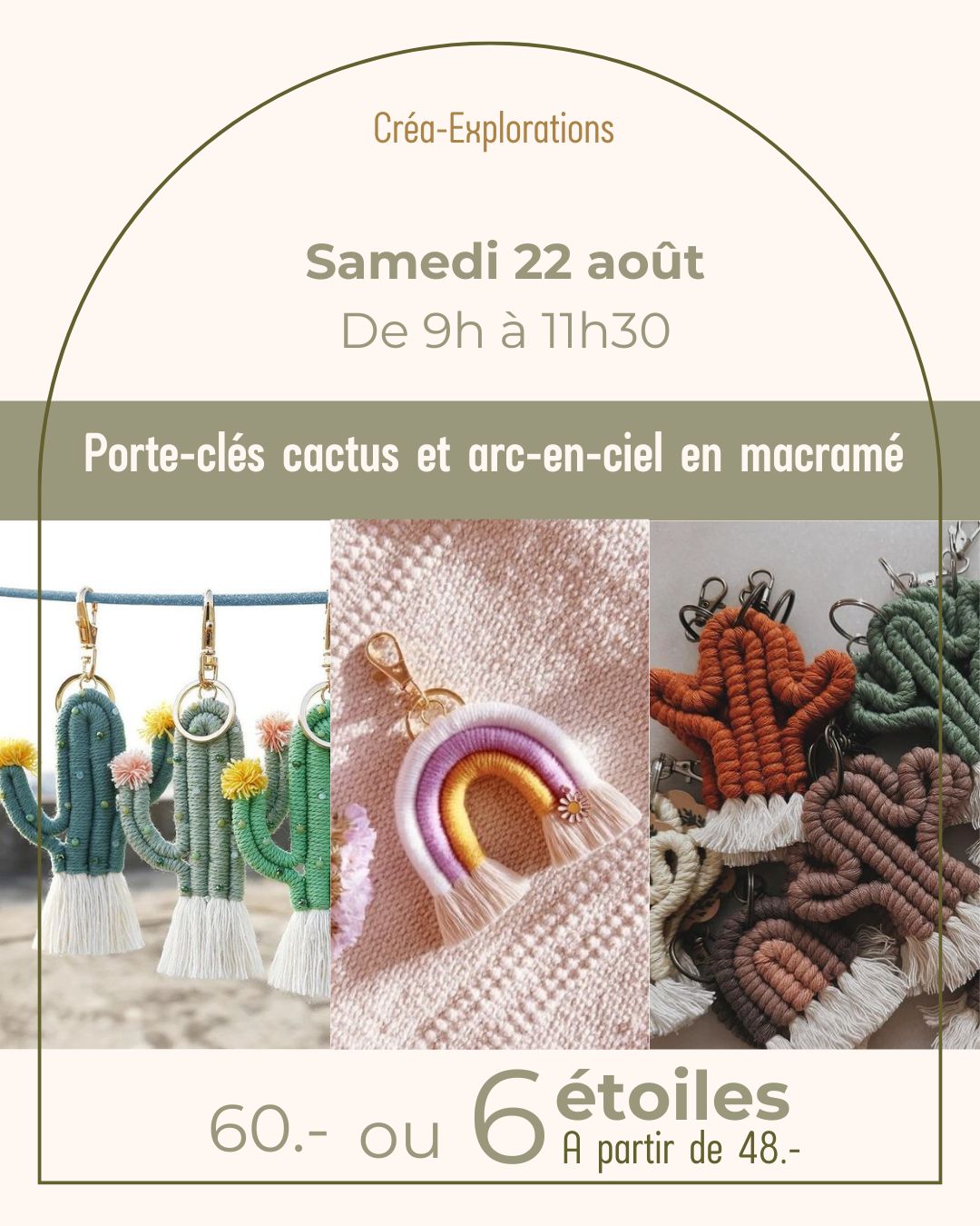 Porte-clés cactus et arc-en-ciel en macramé - Samedi 22 août De 9h à 11h30