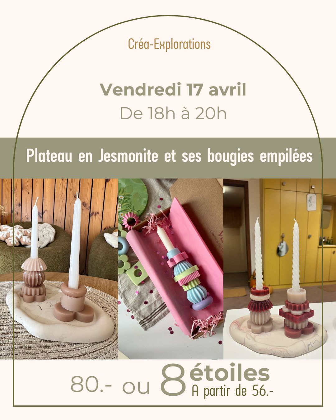 Plateau en Jesmonite et ses bougies empilées - Vendredi 17 avril de 18h à 20h