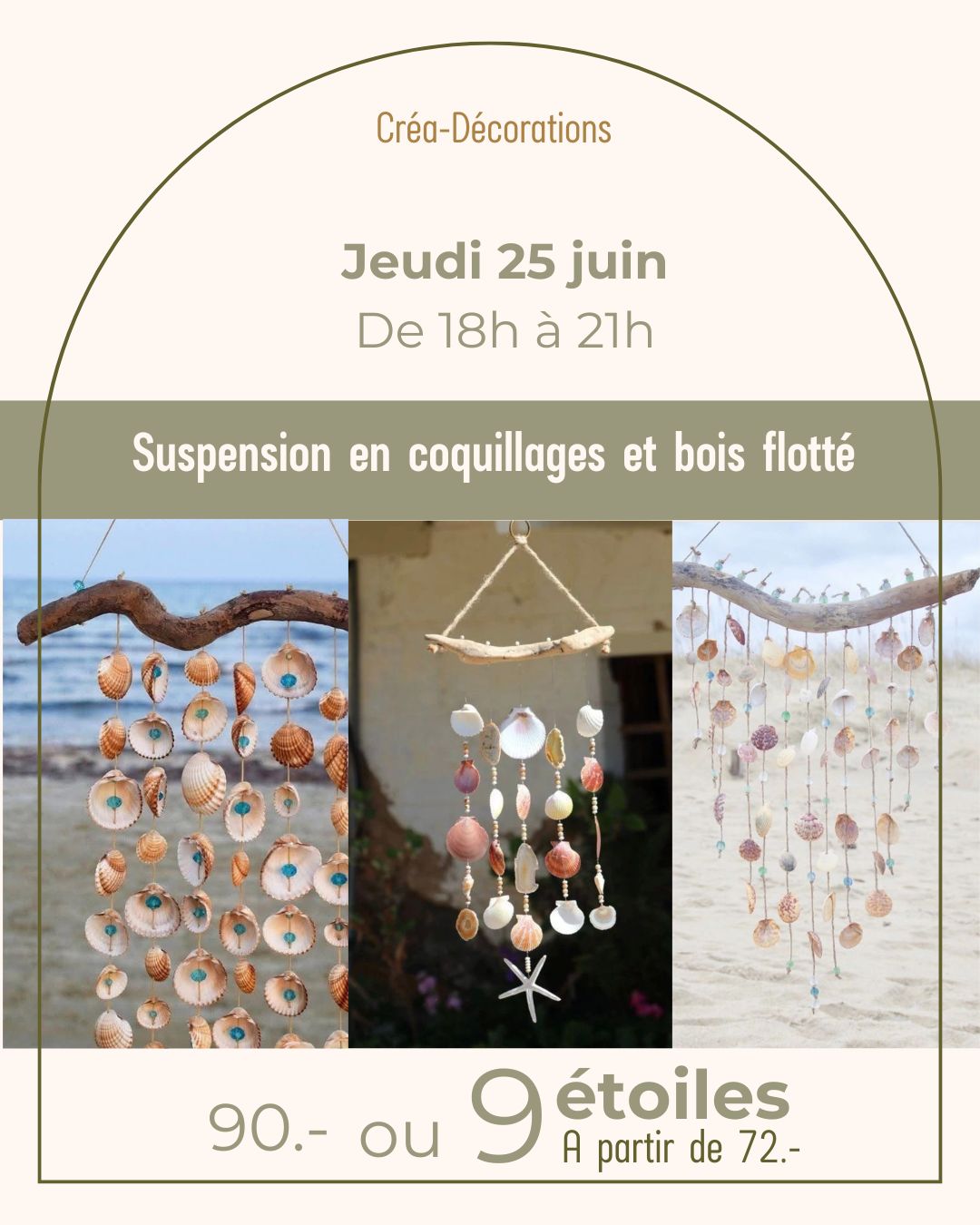 Suspension en coquillages et bois flotté - Jeudi 25 juin De 18h à 21h