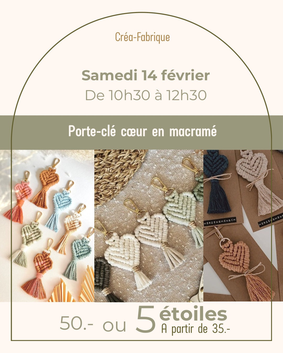 Porte-clé cœur en macramé - Samedi 14 février de 10h30 à 12h30