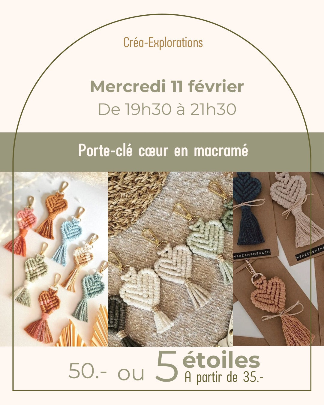 Porte-clé cœur en macramé - Mercredi 11 février de 19h30 à 21h30