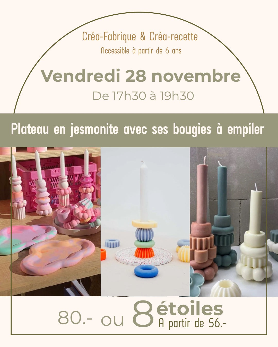 Plateau en jesmonite avec ses bougies à empiler