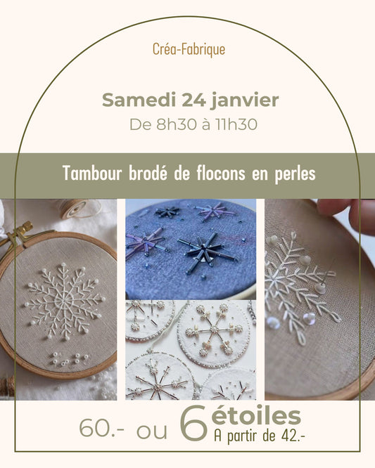 Tambour brodé de flocons en perles