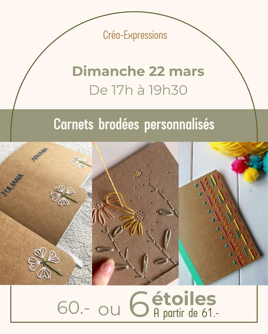 Carnets brodés personnalisés - Dimanche 22 mars de 17h à 19h30