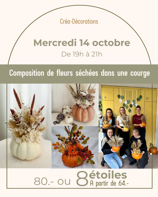 Composition de fleurs séchées dans une courge - Mercredi 14 octobre De 19h à 21h
