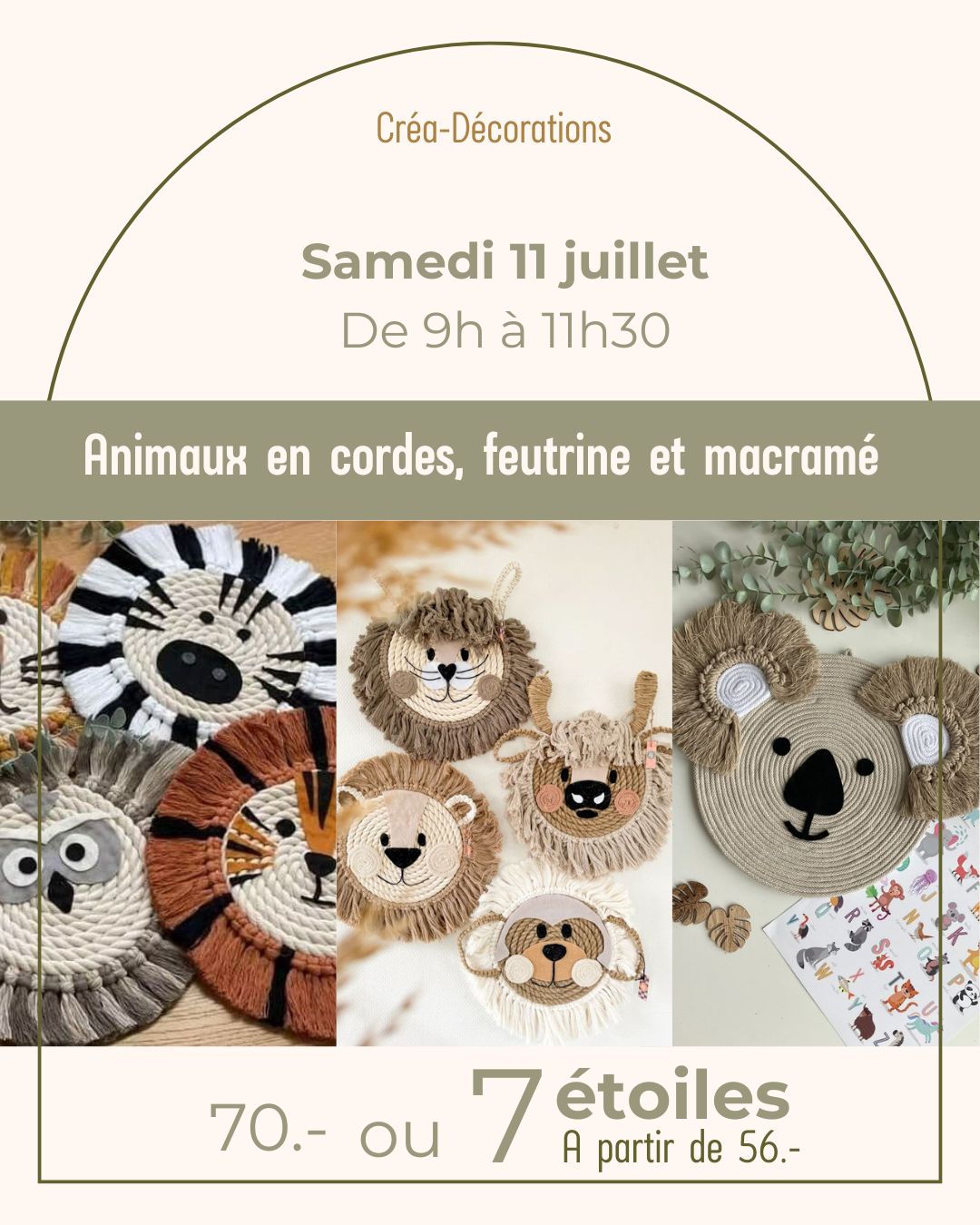 Animaux en cordes, feutrine et macramé  - Samedi 11 juillet De 9h à 11h30