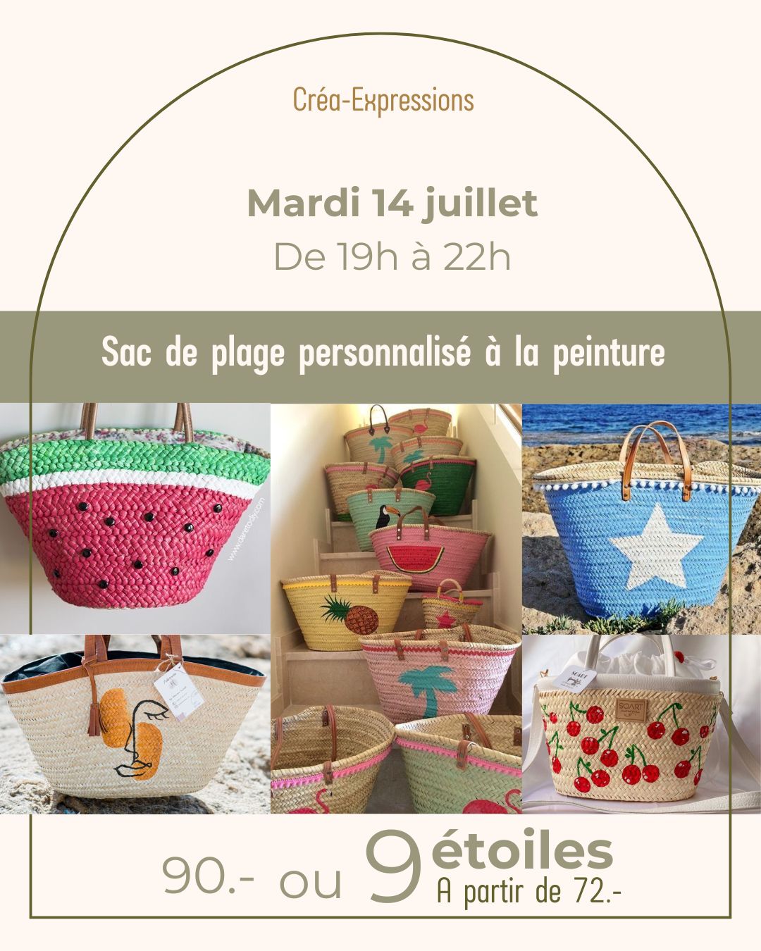 Sac de plage personnalisé - Mardi 14 juillet De 19h à 21h30