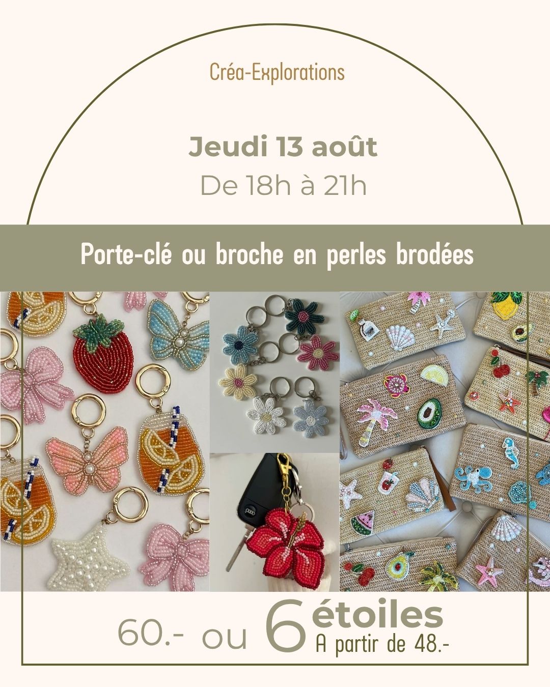 Porte-clé ou broche en perles brodées - Jeudi 13 août De 18h à 21h