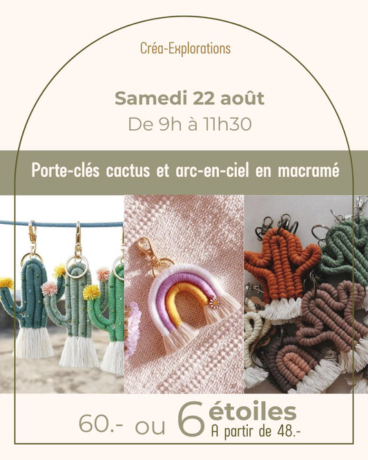Porte-clés cactus et arc-en-ciel en macramé - Samedi 22 août De 9h à 11h30