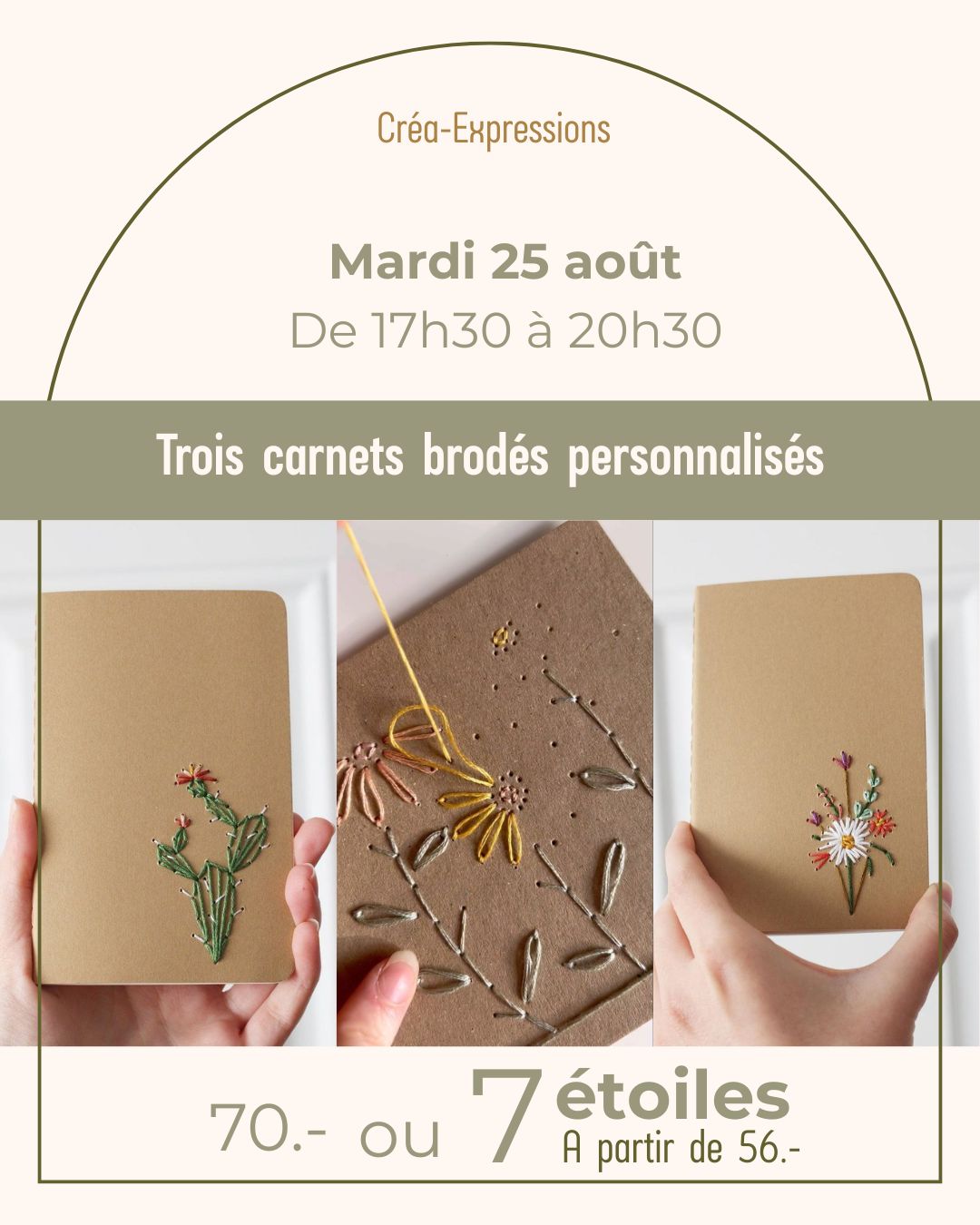 Trois carnets brodés personnalisés - Mardi 25 août De 17h30 à 20h30