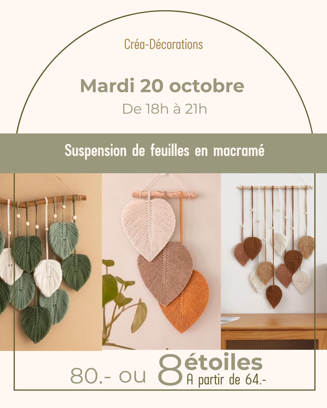 Suspension de feuilles en macramé - Mardi 20 octobre De 18h à 21h