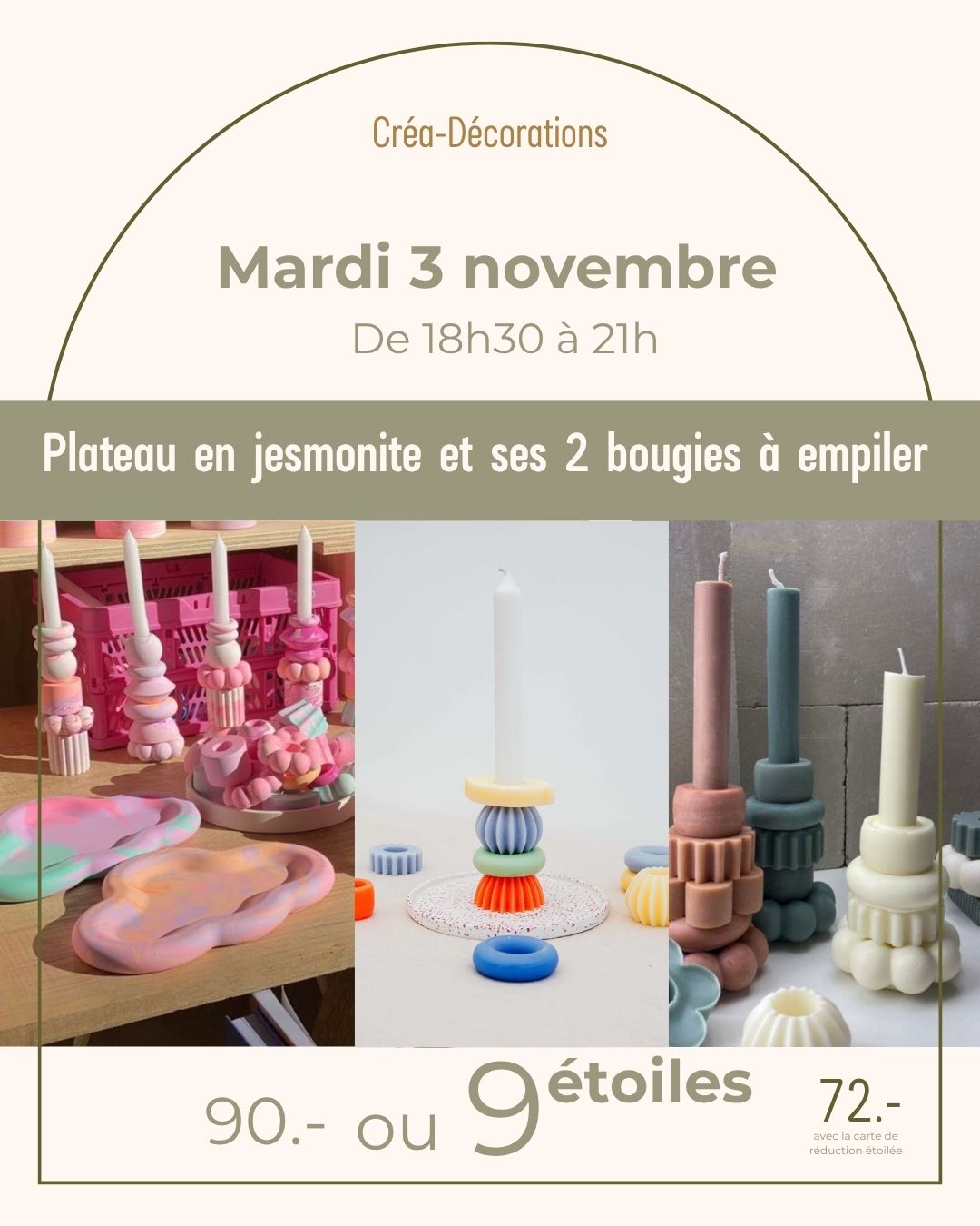 Plateau en jesmonite et ses 2 bougies à empiler  - Mardi 3 novembre De 18h30 à 21h