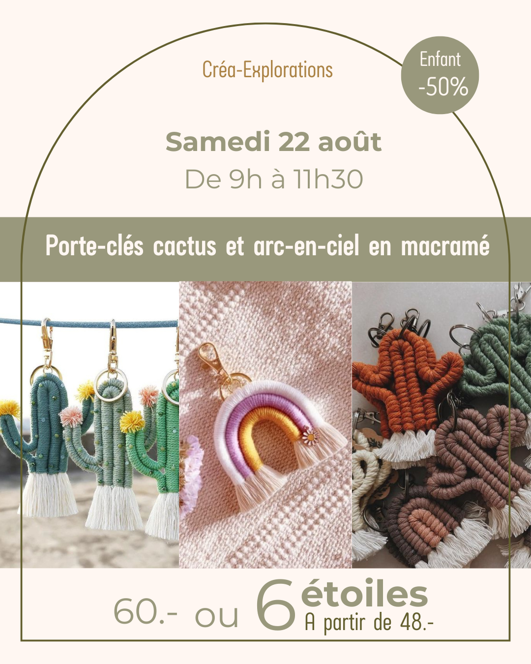 Porte-clés cactus et arc-en-ciel en macramé - Samedi 22 août De 9h à 11h30