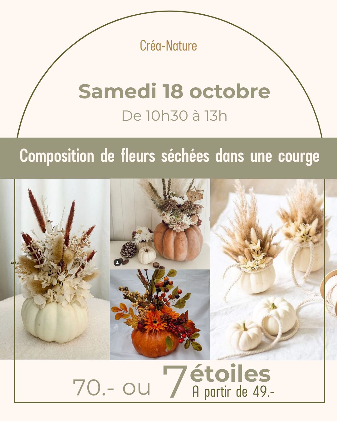 Composition de fleurs séchées dans une courge