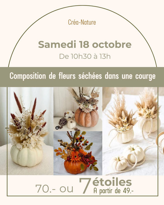 Composition de fleurs séchées dans une courge