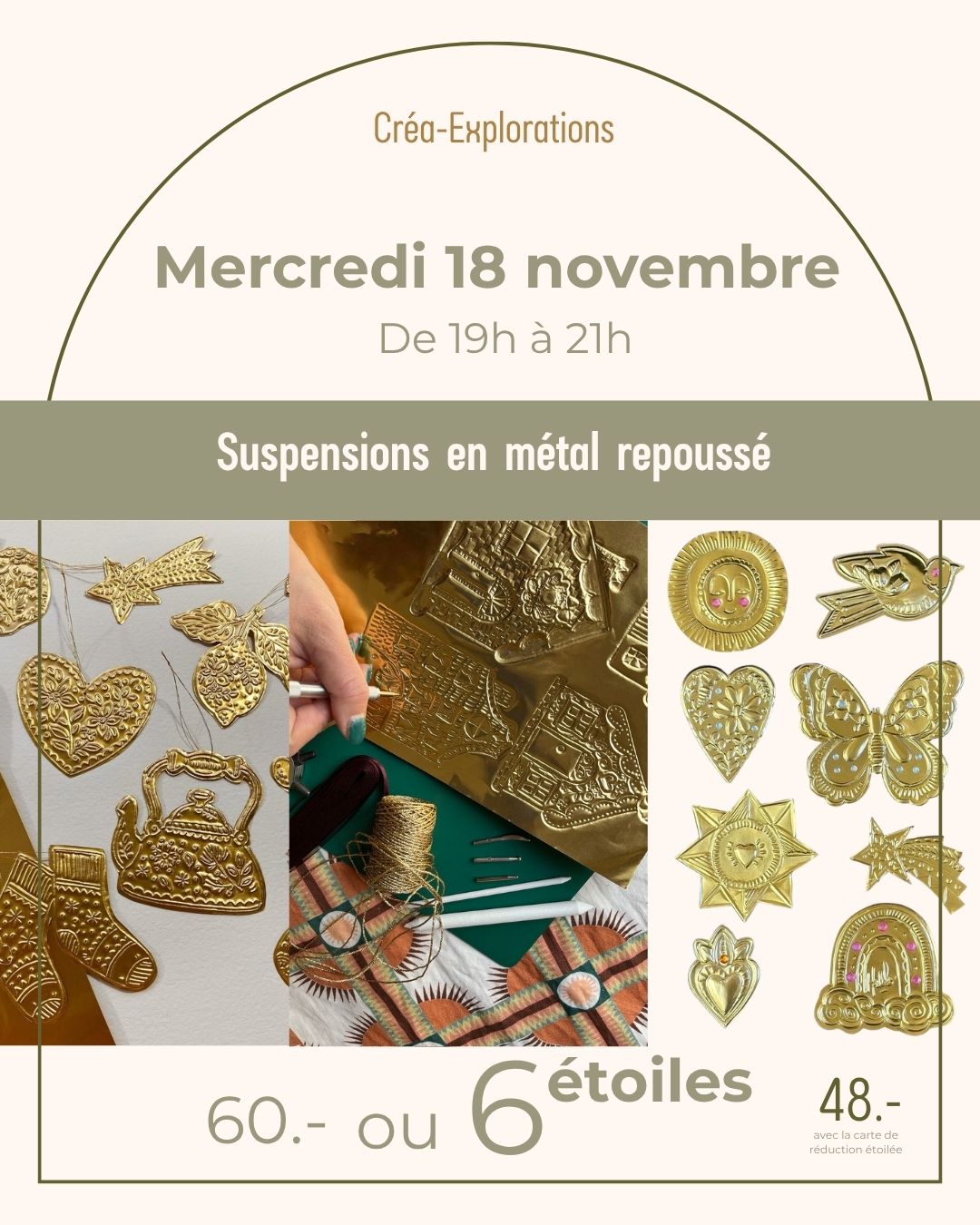 Suspensions en métal repoussé - Mercredi 18 novembre  De 19h à 21h