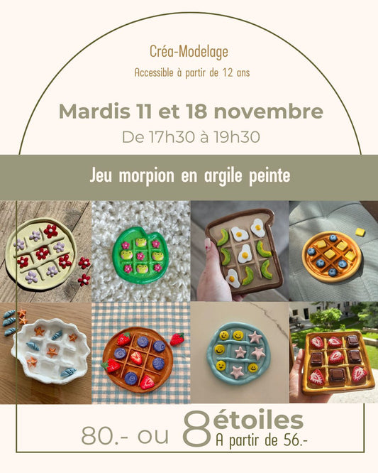 Jeu morpion en argile peinte