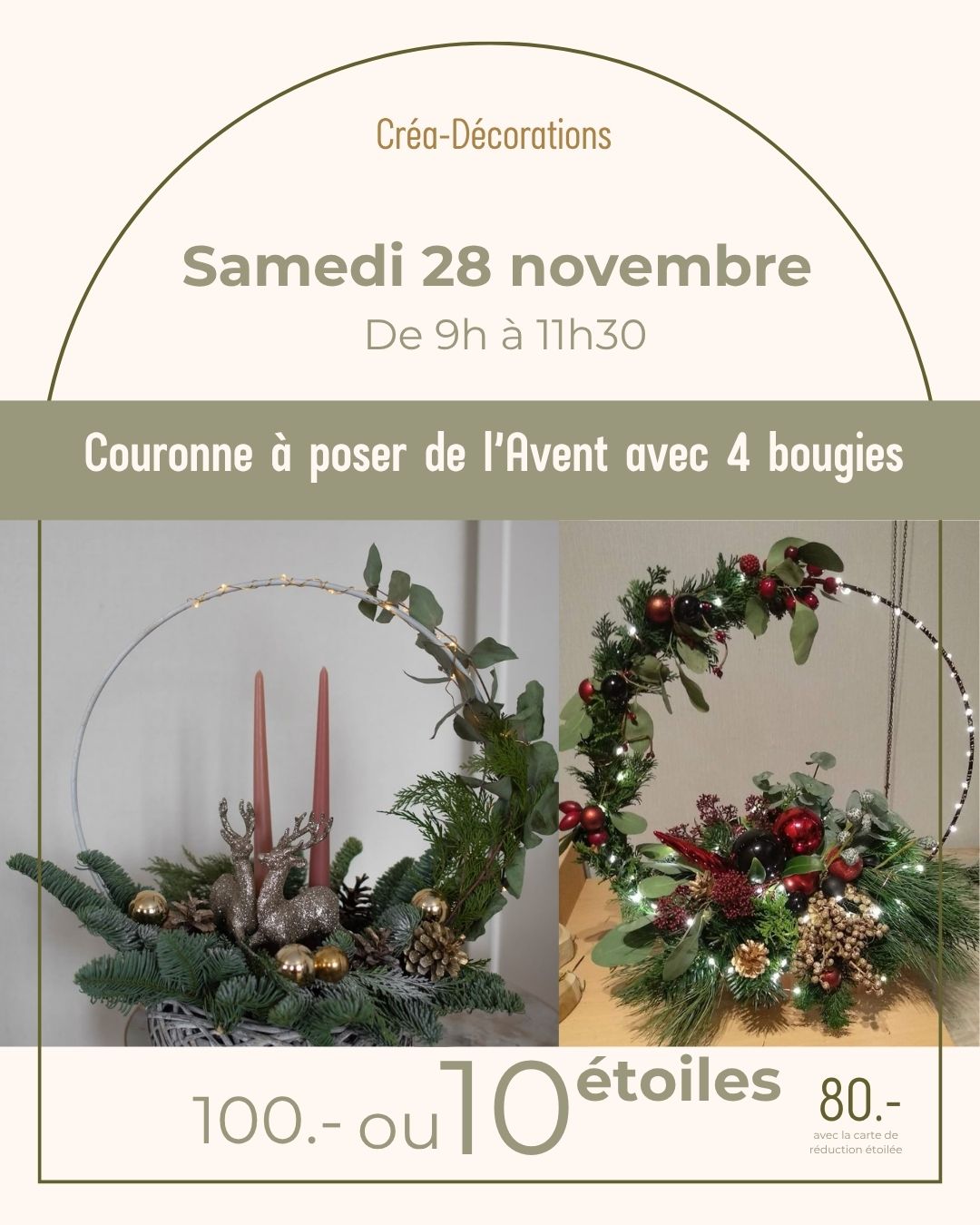 Couronne à poser de l’Avent avec 4 bougies - Samedi 28 novembre  De 9h à 11h30