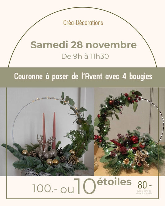 Couronne à poser de l’Avent avec 4 bougies - Samedi 28 novembre  De 9h à 11h30