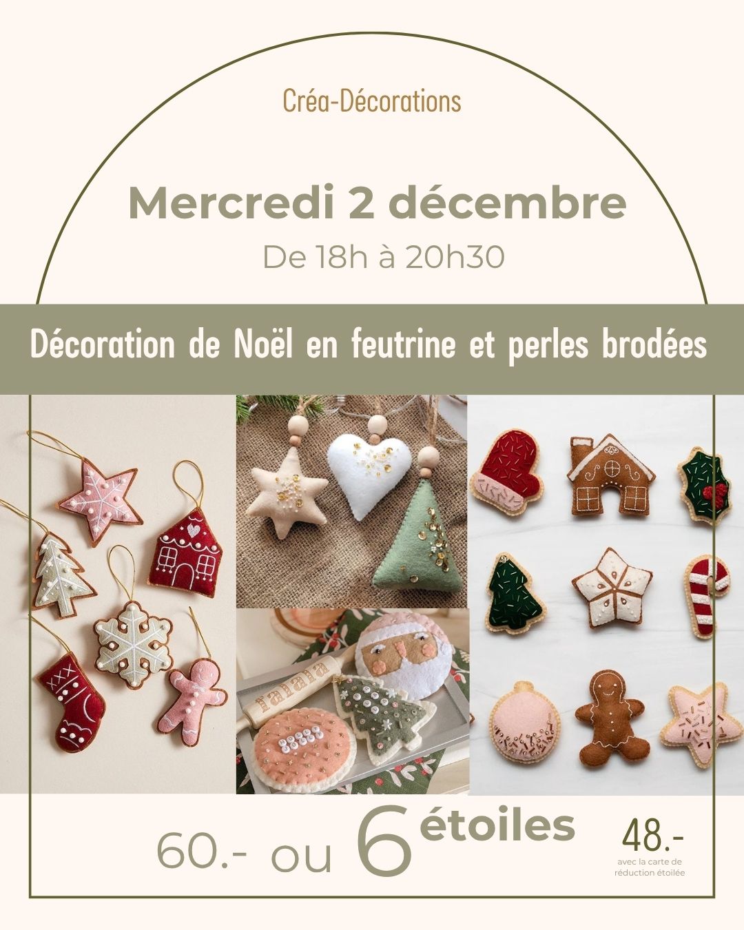 Décoration de Noël en feutrine et perles brodées  - Mercredi 2 décembre De 18h à 20h30