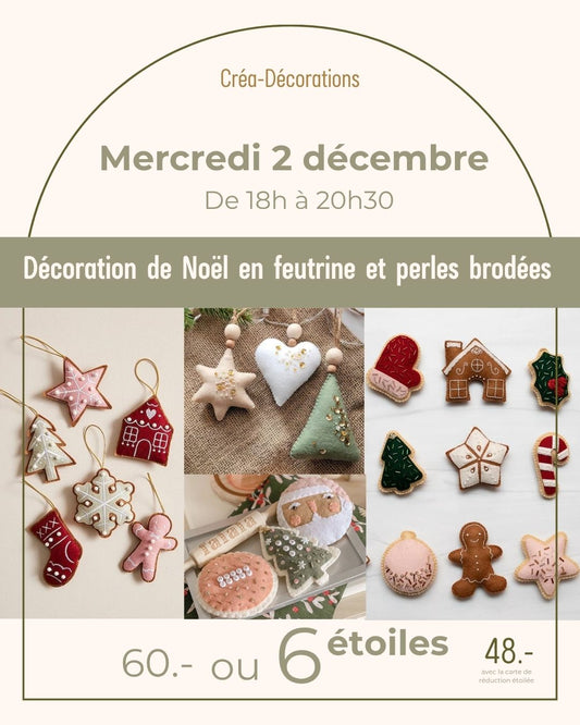 Décoration de Noël en feutrine et perles brodées  - Mercredi 2 décembre De 18h à 20h30