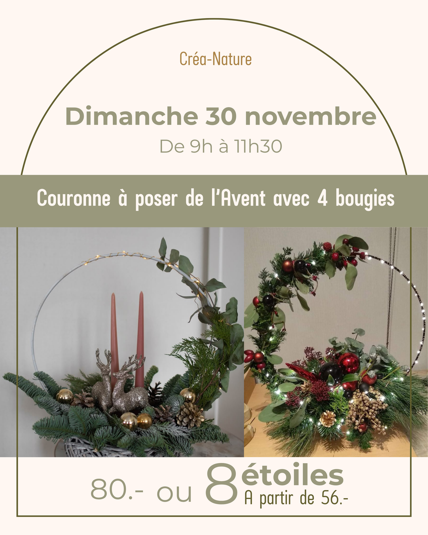 Couronne à poser de l’Avent avec 4 bougies