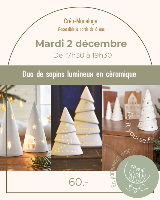 Duo de sapins lumineux en céramique