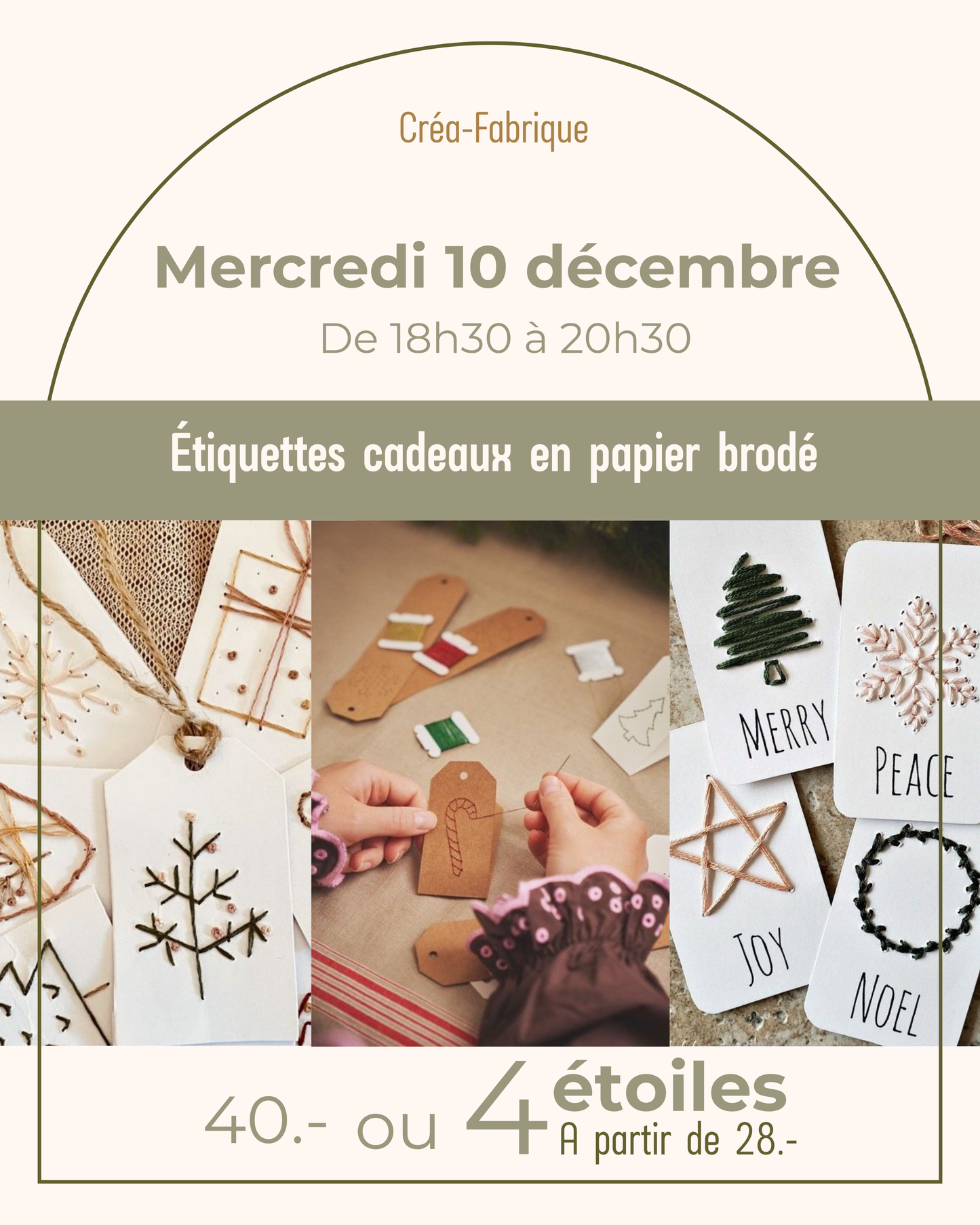 Étiquettes cadeaux en papier brodé