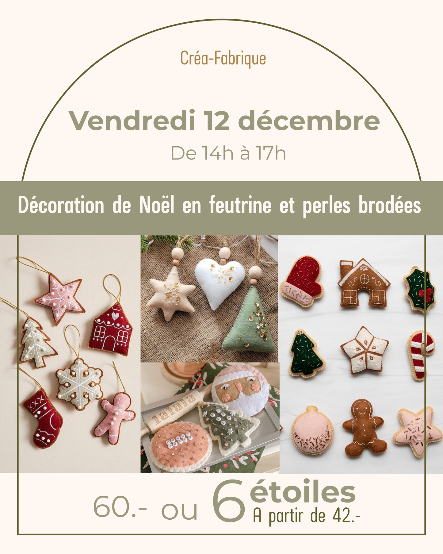Décoration de Noël en feutrine et perles brodées