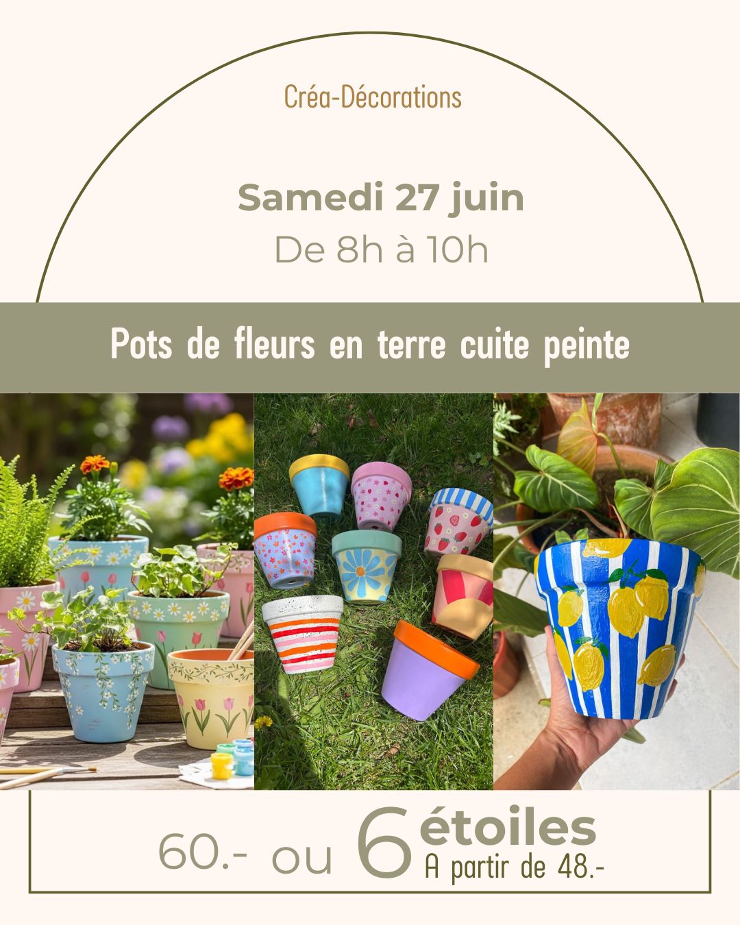 Pots de fleurs en terre cuite peinte - Samedi 27 juin de 8h à 10h