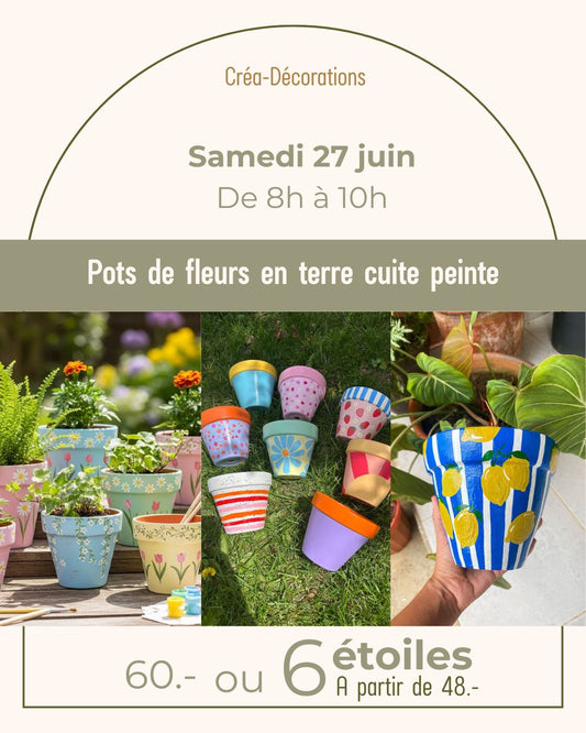 Pots de fleurs en terre cuite peinte - Samedi 27 juin de 8h à 10h