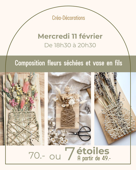 Composition fleurs séchées et vase en fils - Mercredi 11 février de 18h30 à 20h30