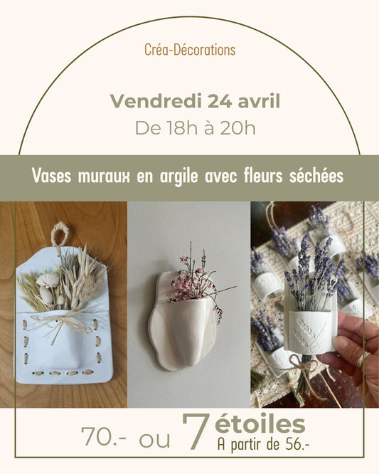 Vases muraux en argile avec fleurs séchées  - Vendredi 24 avril de 18h à 20h