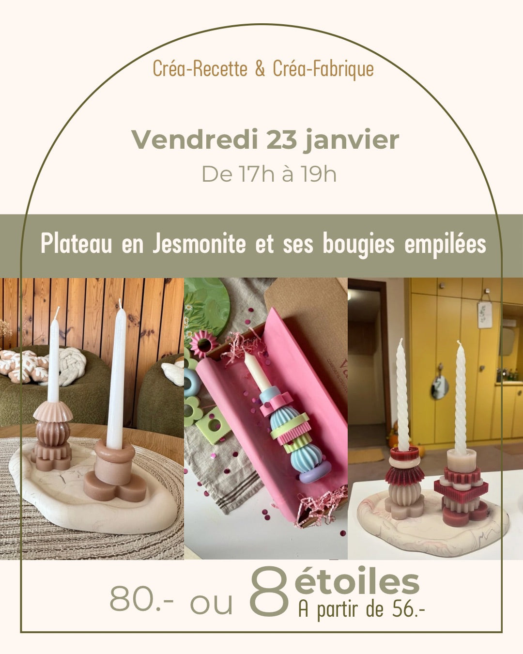 Plateau en Jesmonite et ses bougies empilées - Vendredi 23 janvier de 17h à 19h