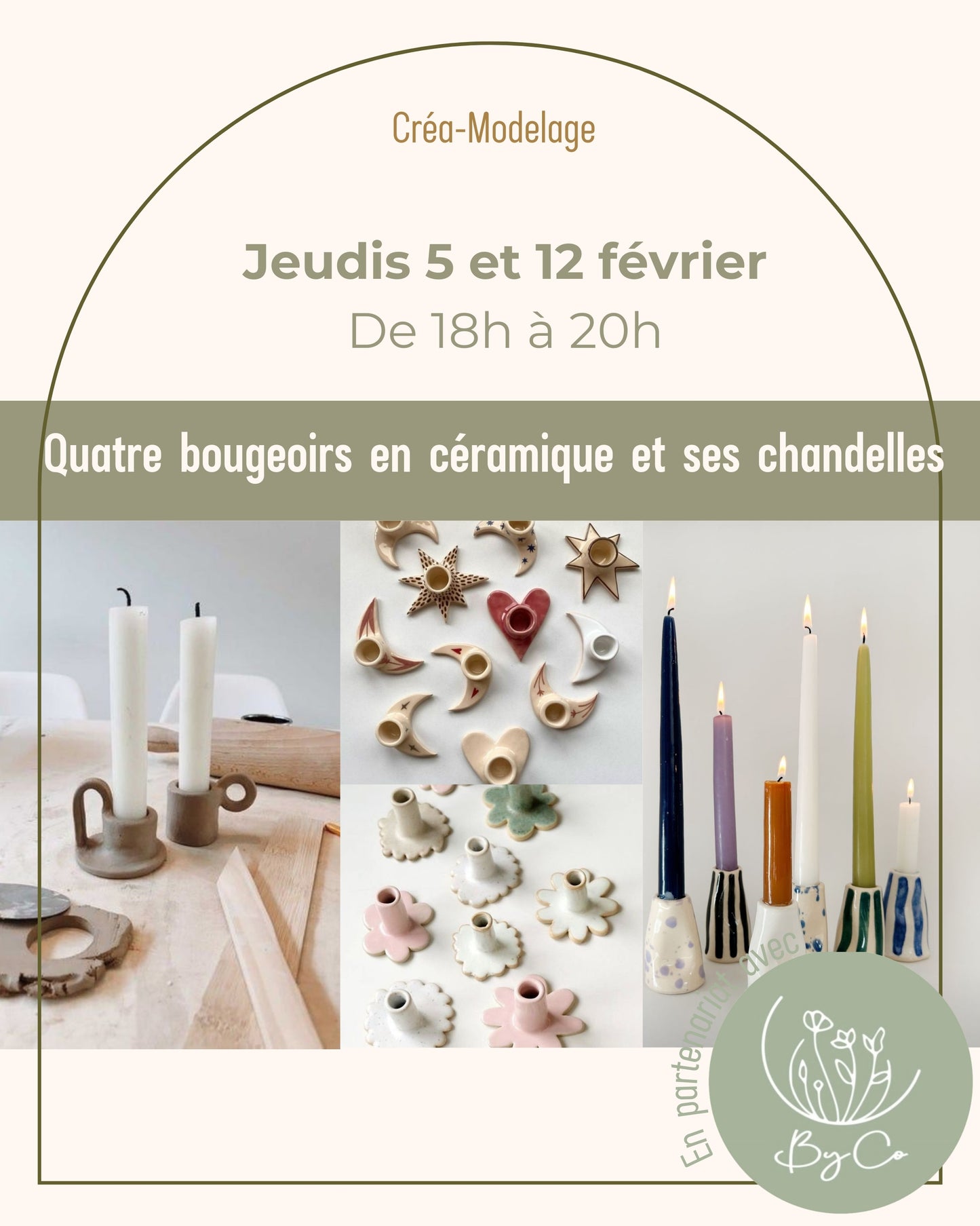 Quatre bougeoirs en céramique et ses chandelles - Jeudis 5 et 12 février de 18h à 20h