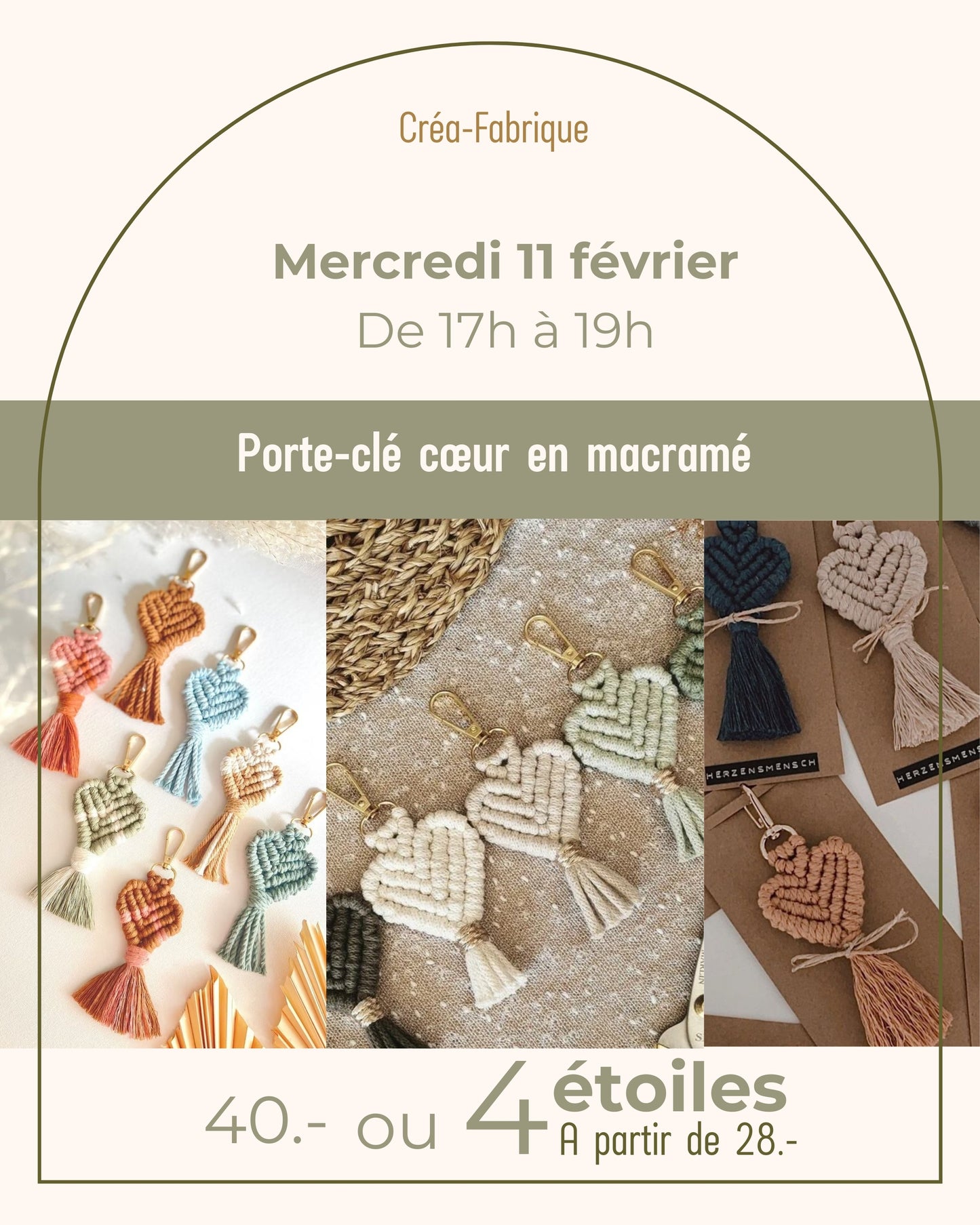 Porte-clé cœur en macramé - Mercredi 11 février de 17h à 19h