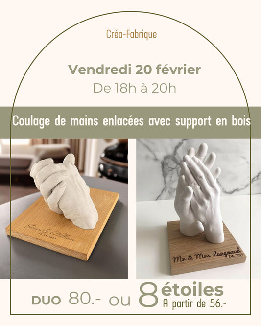Coulage de mains enlacées avec support en bois