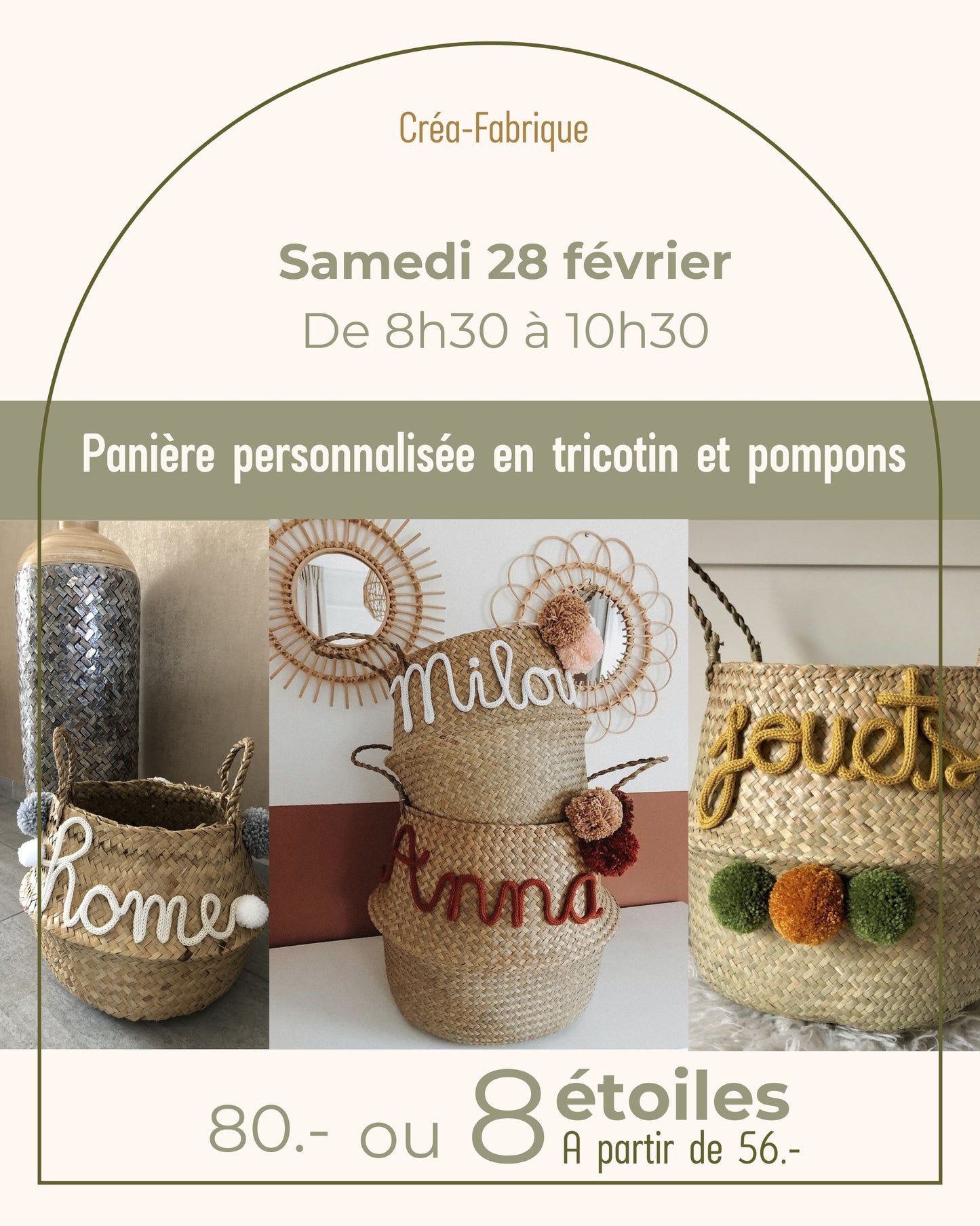 Panière personnalisée en tricotin et pompons