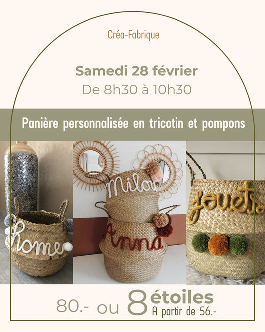 Panière personnalisée en tricotin et pompons